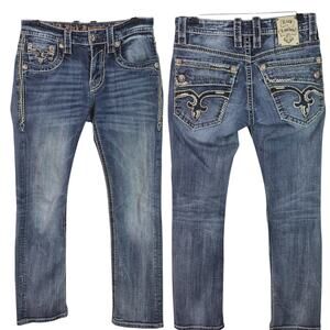 Rock Revival Heavy Stitch Denim Bling Jeans Daegan Straight Mid Rise 31 x 30